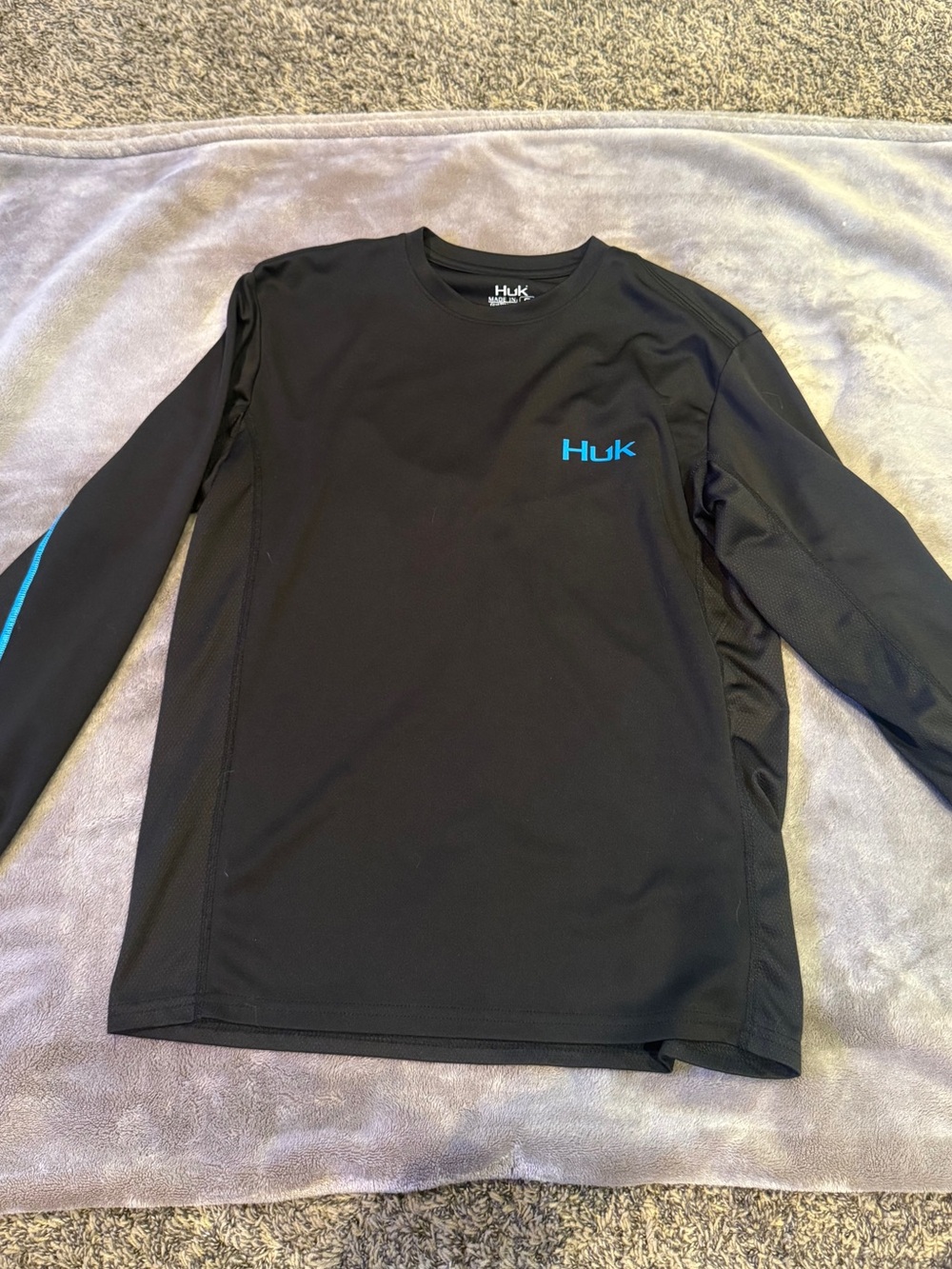 Huk Men's Black Long-Sleeve Rash Guard with Blue Logo